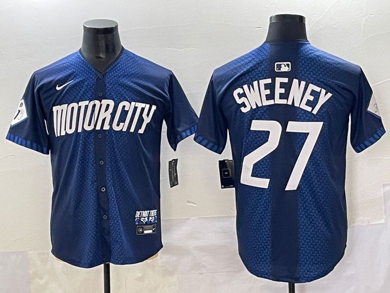 Men 2025 Detroit Tigers #27 Sweeney Blue City Edition Nike MLB Jersey style 1